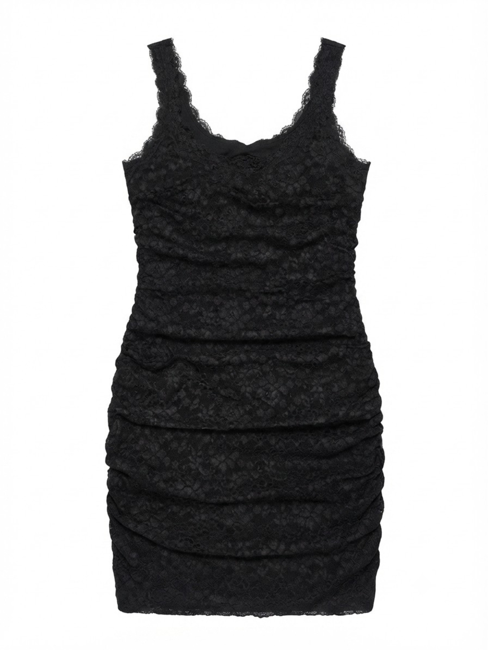 Moda International Black Lace Ruched Tank Mini Dress
